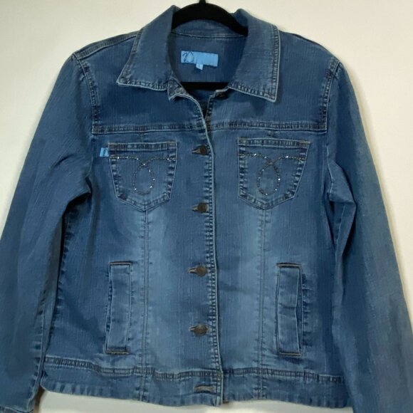 Duplex Tyte Jean Jacket Women's Size L Medium Wash Denim Button Embroidered - Picture 2 of 11